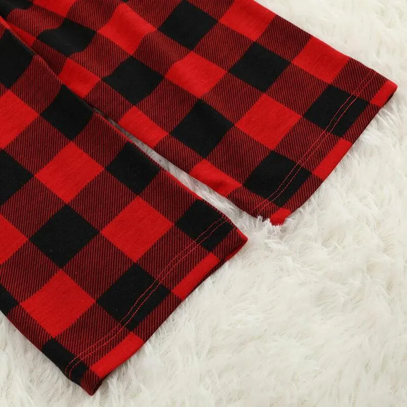 Cute Elk and "2024 Family Christmas" Text Print Black & Red Plaid Christmas Matching Pajamas