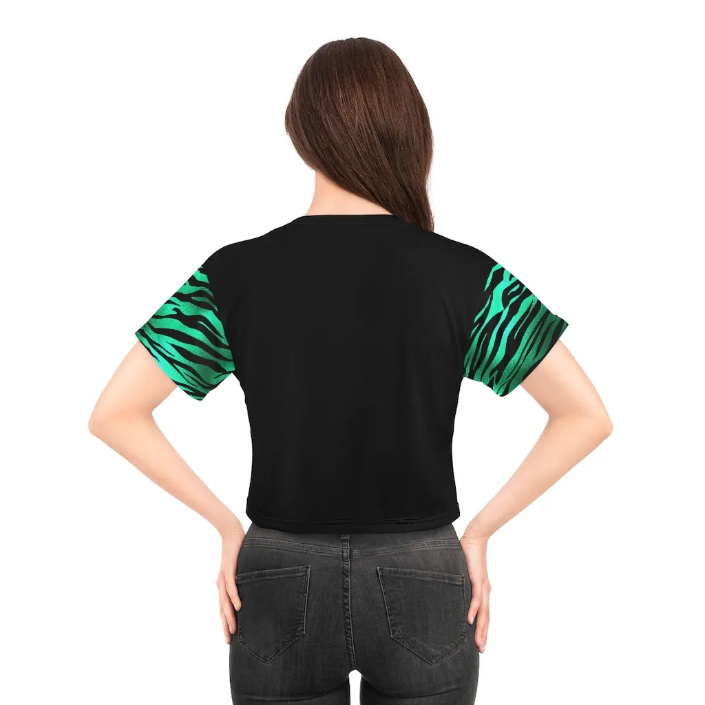 Emerald Green and Black Zebra Print  Crop Tee