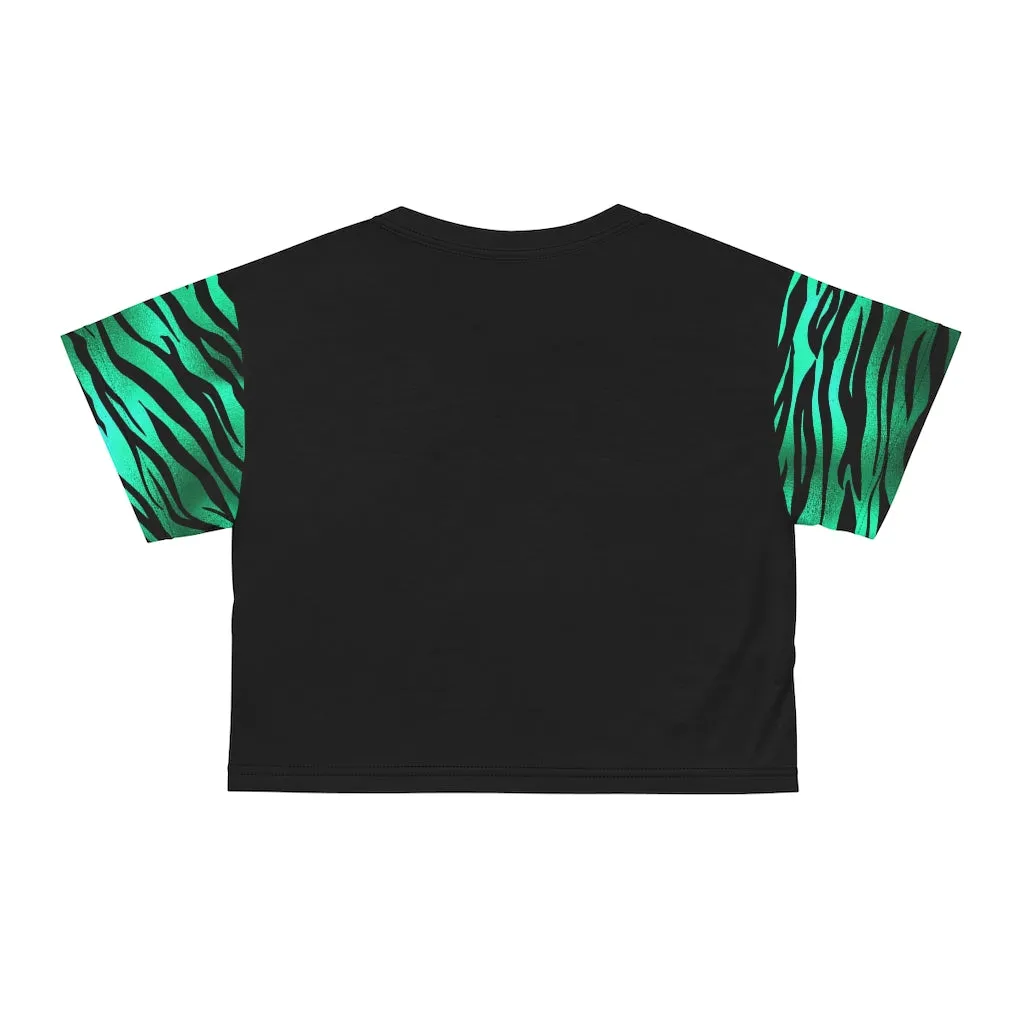 Emerald Green and Black Zebra Print  Crop Tee