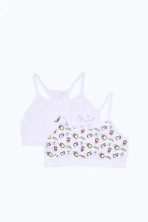 Senior Girls White Printed Bra Set (Pack Of 2)